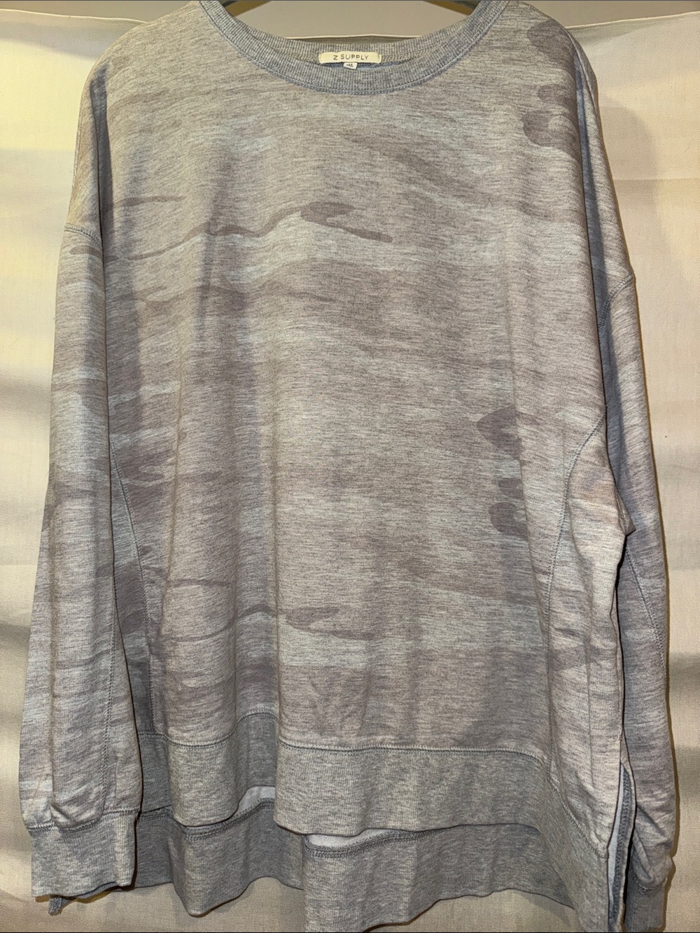 Z Supply Heather Gray Camouflage Oversized Pullover Sweatshirt